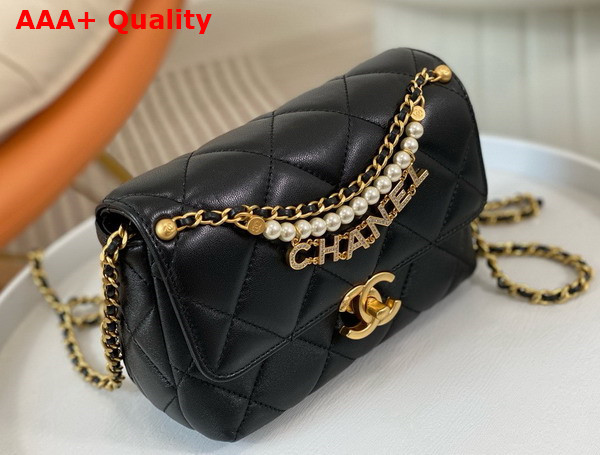 Chanel Mini Flap Bag Black Lambskin Imitation Pearls Gold Tone Metal AS4986 Replica