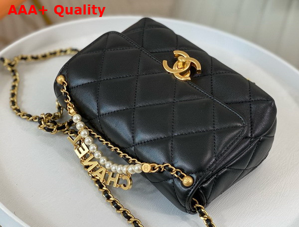 Chanel Mini Flap Bag Black Lambskin Imitation Pearls Gold Tone Metal AS4986 Replica