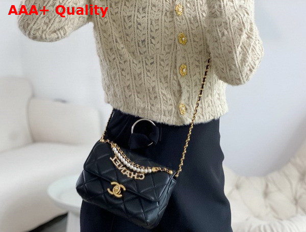 Chanel Mini Flap Bag Black Lambskin Imitation Pearls Gold Tone Metal AS4986 Replica