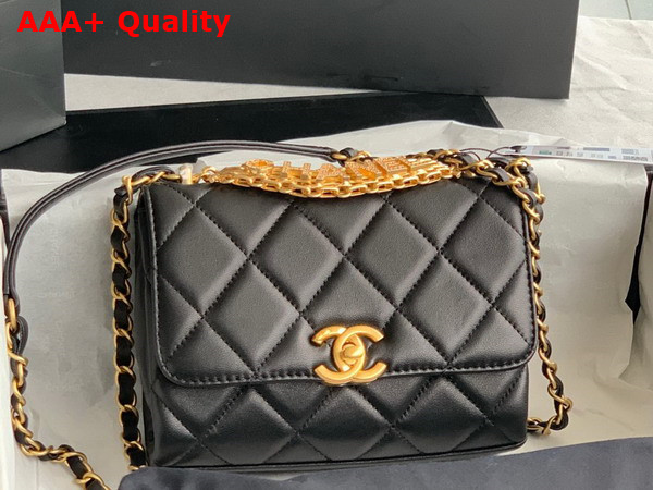 Chanel Mini Flap Bag Black Lambskin Strass Gold Tone Metal Ref AS3239 Replica