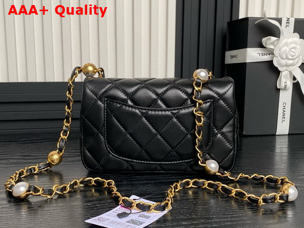 Chanel Mini Flap Bag Black Shiny Lambskin Imitation Pearls Gold Tone Metal AS4947 Replica