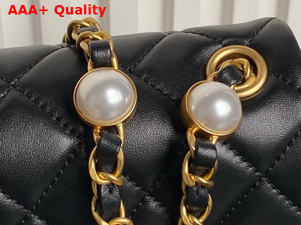 Chanel Mini Flap Bag Black Shiny Lambskin Imitation Pearls Gold Tone Metal AS4947 Replica