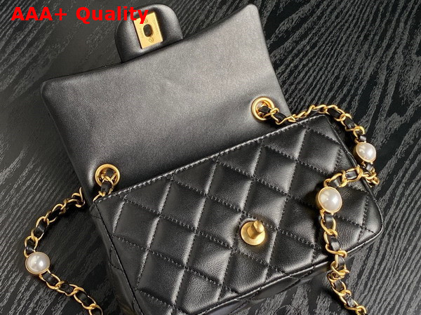 Chanel Mini Flap Bag Black Shiny Lambskin Imitation Pearls Gold Tone Metal AS4947 Replica