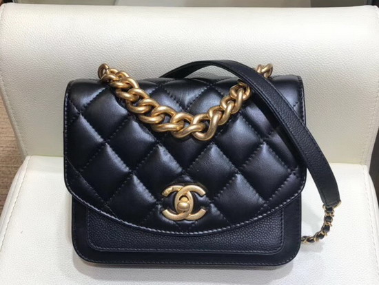 Chanel Mini Flap Bag Calfskin Aged Calfskin and Gold Tone Metal Black AS0785