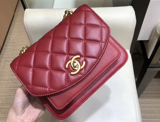 Chanel Mini Flap Bag Calfskin Aged Calfskin and Gold Tone Metal Red AS0785