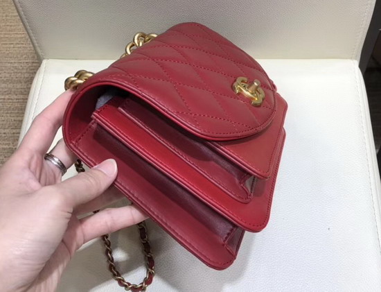 Chanel Mini Flap Bag Calfskin Aged Calfskin and Gold Tone Metal Red AS0785