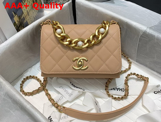 Chanel Mini Flap Bag Calfskin Gold Tone Metal Beige AS2638 Replica