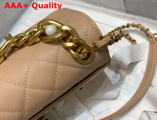 Chanel Mini Flap Bag Calfskin Gold Tone Metal Beige AS2638 Replica