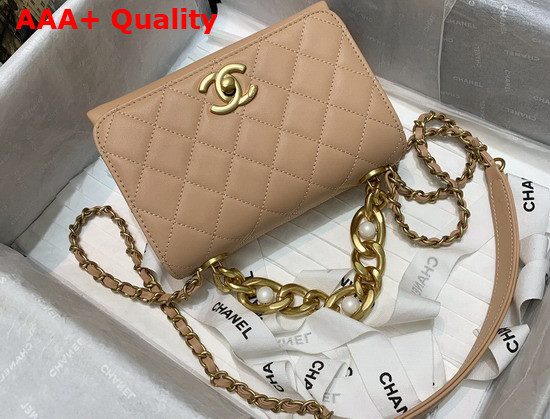 Chanel Mini Flap Bag Calfskin Gold Tone Metal Beige AS2638 Replica