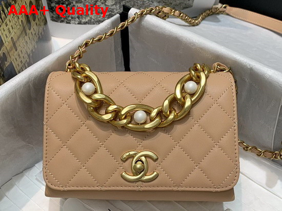 Chanel Mini Flap Bag Calfskin Gold Tone Metal Beige AS2638 Replica