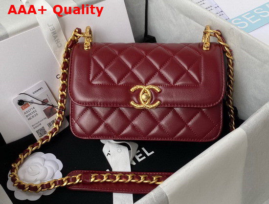 Chanel Mini Flap Bag Calfskin Gold Tone Metal Dark Red Ref AS2714 Replica