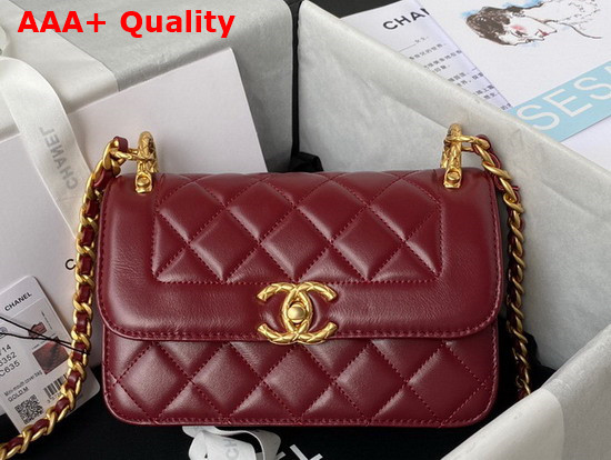 Chanel Mini Flap Bag Calfskin Gold Tone Metal Dark Red Ref AS2714 Replica