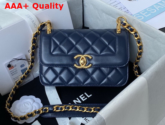 Chanel Mini Flap Bag Calfskin Gold Tone Metal Navy Blue Ref AS2714 Replica