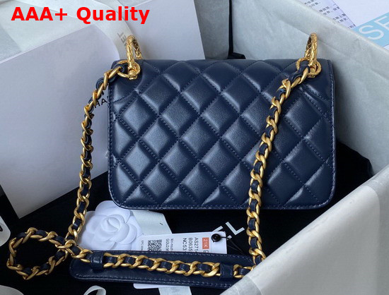 Chanel Mini Flap Bag Calfskin Gold Tone Metal Navy Blue Ref AS2714 Replica