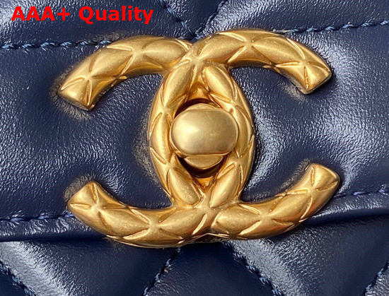 Chanel Mini Flap Bag Calfskin Gold Tone Metal Navy Blue Ref AS2714 Replica