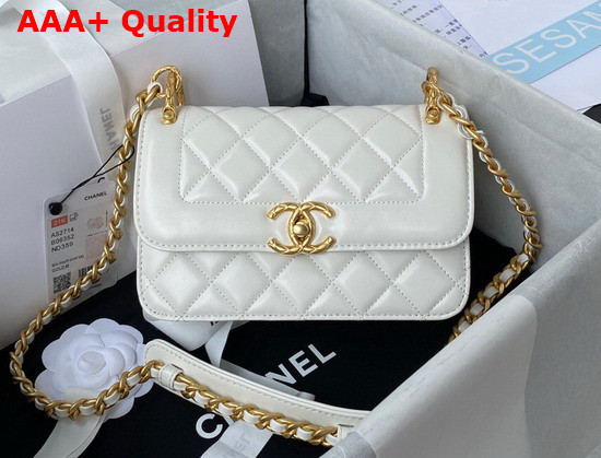 Chanel Mini Flap Bag Calfskin Gold Tone Metal White Ref AS2714 Replica