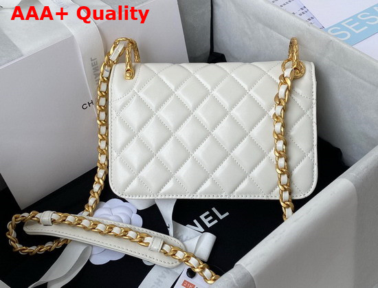 Chanel Mini Flap Bag Calfskin Gold Tone Metal White Ref AS2714 Replica