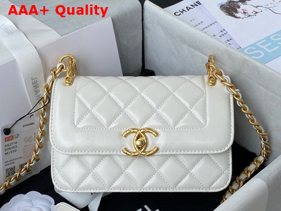 Chanel Mini Flap Bag Calfskin Gold Tone Metal White Ref AS2714 Replica