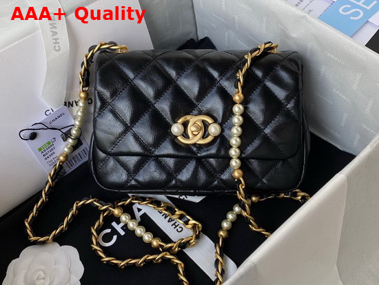 Chanel Mini Flap Bag Calfskin Imitation Pearls Gold Tone Metal Black Ref AS3000 Replica