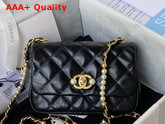 Chanel Mini Flap Bag Calfskin Imitation Pearls Gold Tone Metal Black Ref AS3000 Replica