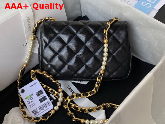 Chanel Mini Flap Bag Calfskin Imitation Pearls Gold Tone Metal Black Ref AS3000 Replica