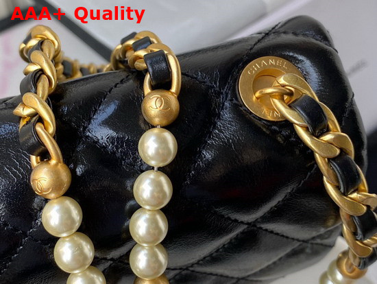 Chanel Mini Flap Bag Calfskin Imitation Pearls Gold Tone Metal Black Ref AS3000 Replica