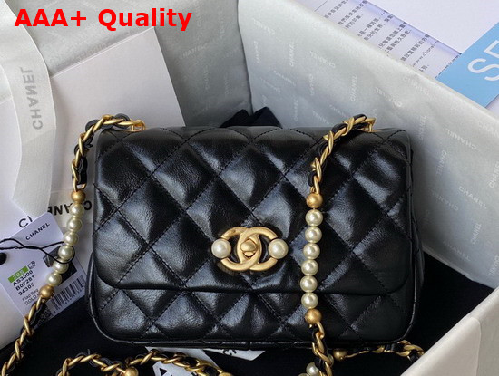 Chanel Mini Flap Bag Calfskin Imitation Pearls Gold Tone Metal Black Ref AS3000 Replica