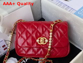 Chanel Mini Flap Bag Calfskin Imitation Pearls Gold Tone Metal Red Ref AS3000 Replica