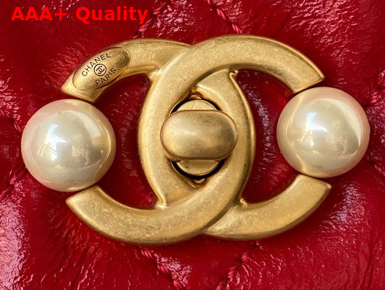 Chanel Mini Flap Bag Calfskin Imitation Pearls Gold Tone Metal Red Ref AS3000 Replica