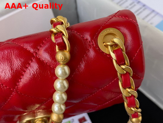 Chanel Mini Flap Bag Calfskin Imitation Pearls Gold Tone Metal Red Ref AS3000 Replica