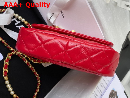 Chanel Mini Flap Bag Calfskin Imitation Pearls Gold Tone Metal Red Ref AS3000 Replica