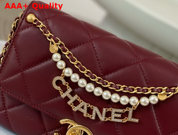 Chanel Mini Flap Bag Dark Red Lambskin Imitation Pearls Gold Tone Metal AS4986 Replica