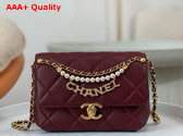 Chanel Mini Flap Bag Dark Red Lambskin Imitation Pearls Gold Tone Metal AS4986 Replica