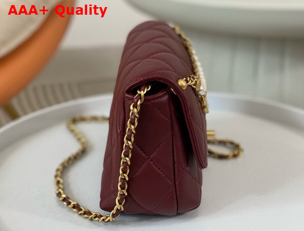 Chanel Mini Flap Bag Dark Red Lambskin Imitation Pearls Gold Tone Metal AS4986 Replica