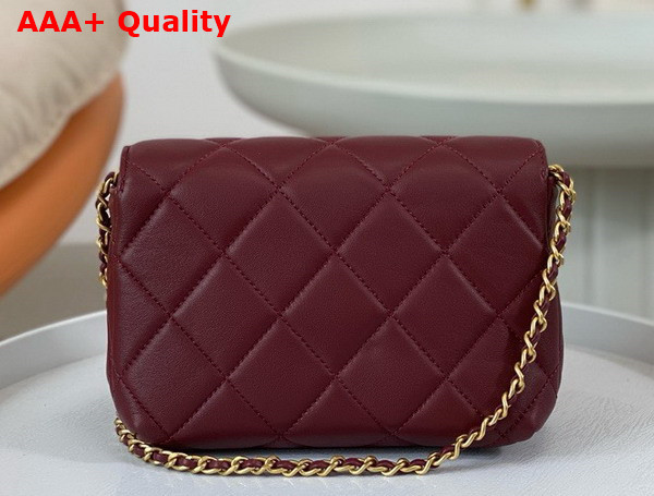 Chanel Mini Flap Bag Dark Red Lambskin Imitation Pearls Gold Tone Metal AS4986 Replica