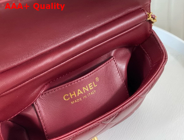 Chanel Mini Flap Bag Dark Red Lambskin Imitation Pearls Gold Tone Metal AS4986 Replica