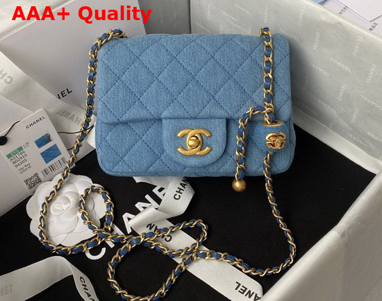 Chanel Mini Flap Bag Denim Gold Tone Metal Blue Ref AS1786 Replica