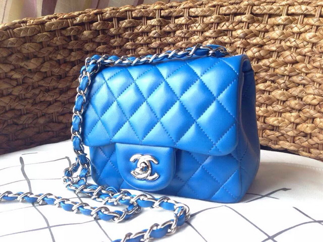 Chanel Mini Flap Bag Electric Blue Silver Hardware for Sale