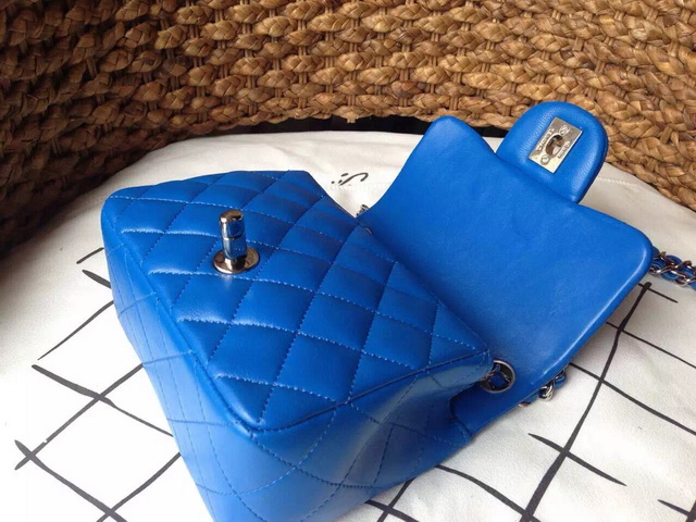 Chanel Mini Flap Bag Electric Blue Silver Hardware for Sale