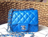 Chanel Mini Flap Bag Electric Blue Silver Hardware for Sale