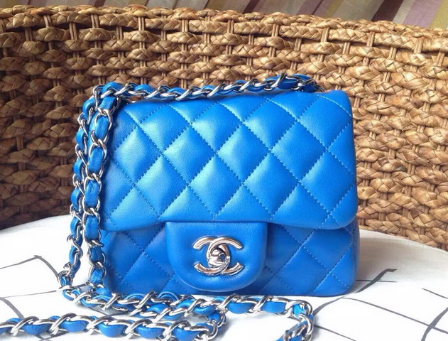 Chanel Mini Flap Bag Electric Blue Silver Hardware for Sale