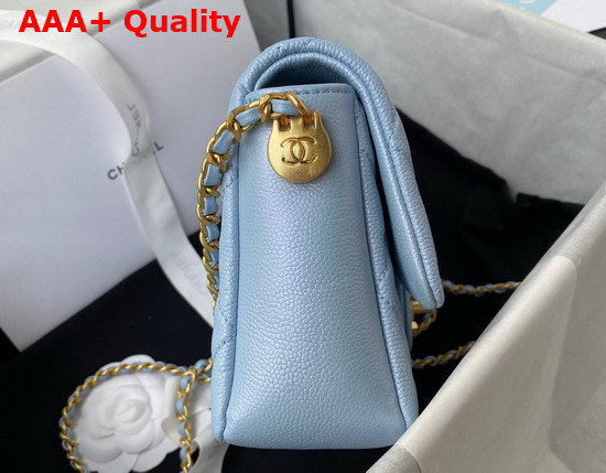 Chanel Mini Flap Bag Iridescent Grained Calfskin Gold Tone Metal Light Blue Ref AS2855 Replica