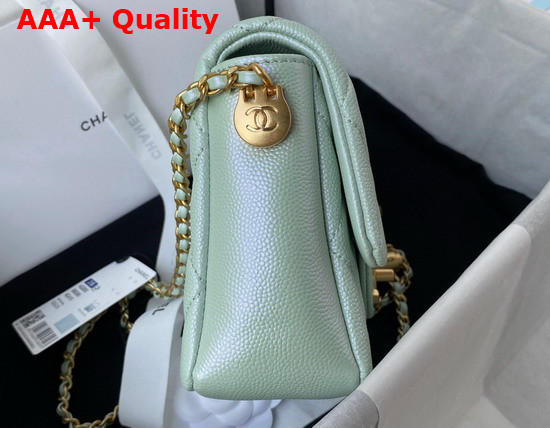 Chanel Mini Flap Bag Iridescent Grained Calfskin Gold Tone Metal Light Green Ref AS2855 Replica