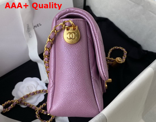 Chanel Mini Flap Bag Iridescent Grained Calfskin Gold Tone Metal Light Purple Ref AS2855 Replica