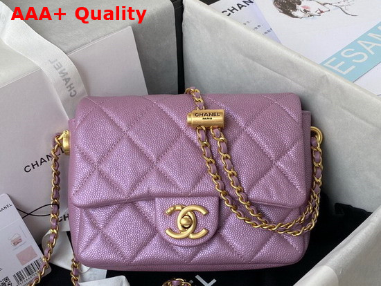 Chanel Mini Flap Bag Iridescent Grained Calfskin Gold Tone Metal Light Purple Ref AS2855 Replica