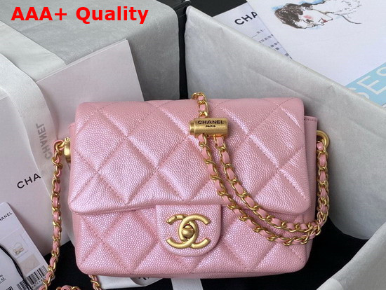 Chanel Mini Flap Bag Iridescent Grained Calfskin Gold Tone Metal Pink Ref AS2855 Replica