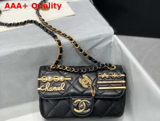 Chanel Mini Flap Bag Lambskin Glass Pearls Imitation Pearls Strass Gold Silver Ruthenium Finish Metal Black Ref AS2978 Replica