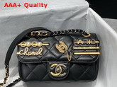 Chanel Mini Flap Bag Lambskin Glass Pearls Imitation Pearls Strass Gold Silver Ruthenium Finish Metal Black Ref AS2978 Replica