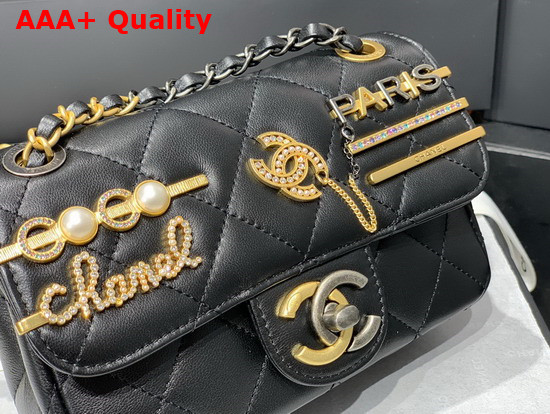 Chanel Mini Flap Bag Lambskin Glass Pearls Imitation Pearls Strass Gold Silver Ruthenium Finish Metal Black Ref AS2978 Replica