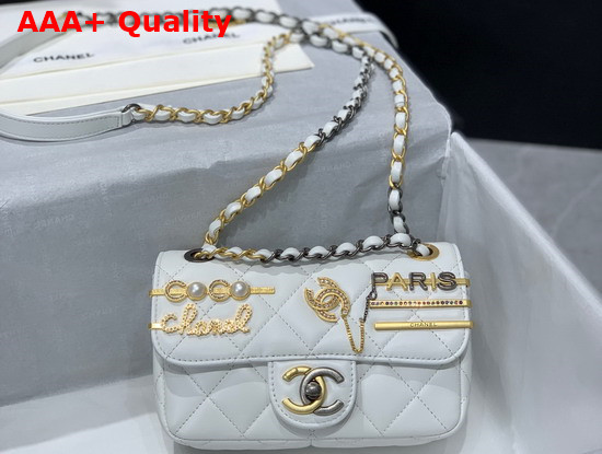 Chanel Mini Flap Bag Lambskin Glass Pearls Imitation Pearls Strass Gold Silver Ruthenium Finish Metal White Ref AS2978 Replica